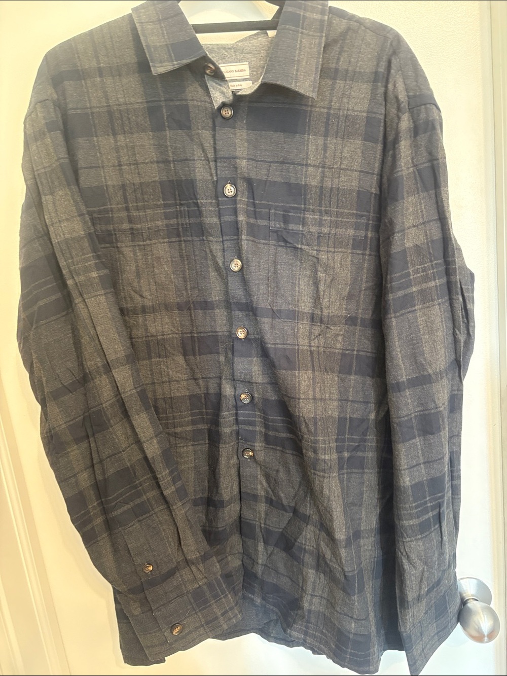 Luciano Barbera Gray and Blue Plaid Button-Down Shirt